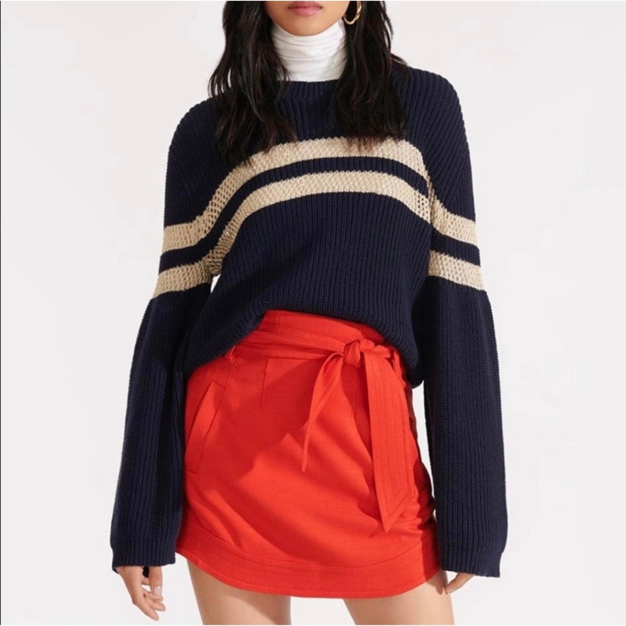 VERONICA BEARD Georgiana Crewneck Open-Stitch Inset Sweater NWOT size XS