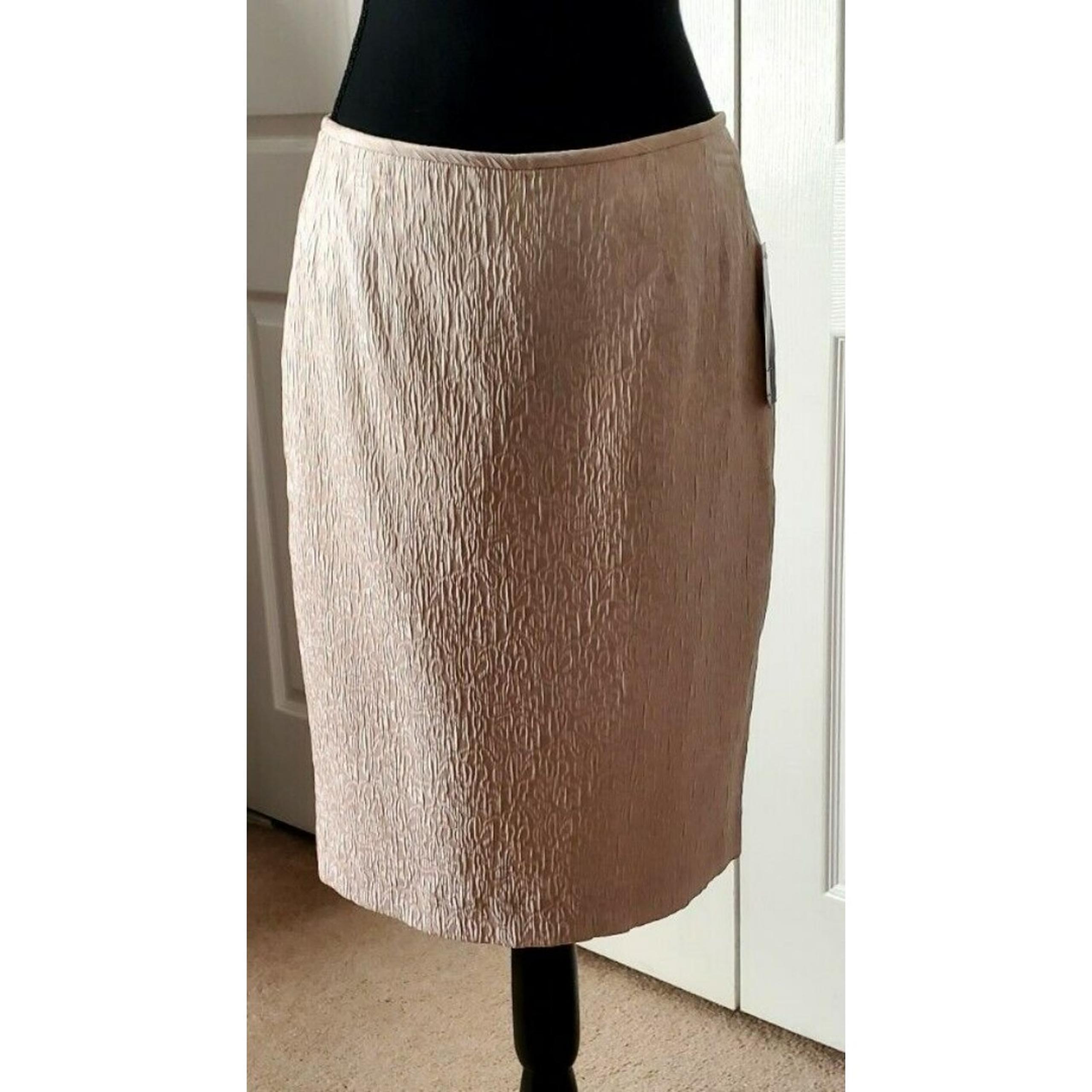 Albert Nipon Womens Beige Textured Pencil Straight Skirt Lined Back Slit NWT 6