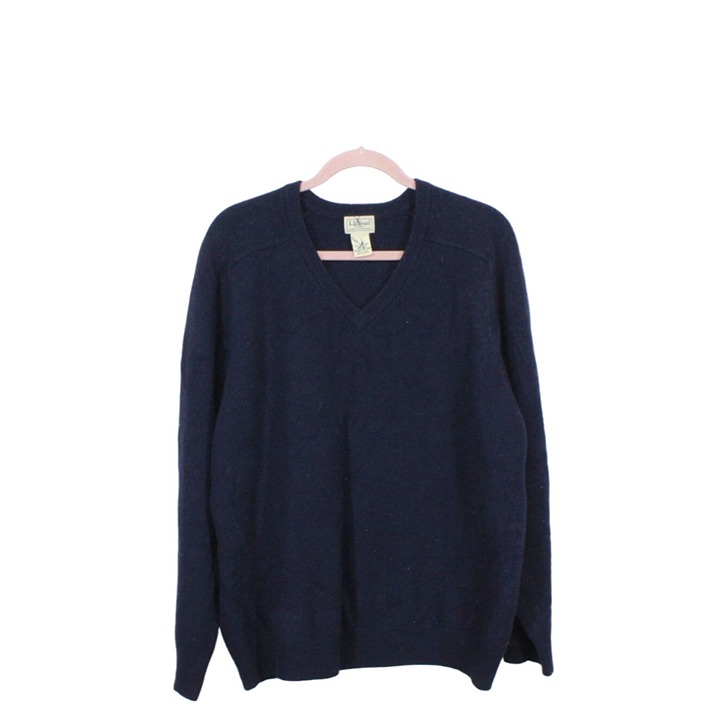 LL Bean Men's 100% Lambswool V Neck Pullover Sweater Navy Size XXL