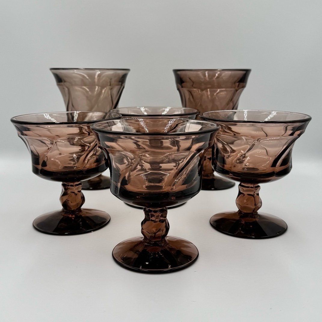 Fostoria Glass Co. JAMESTOWN Brown Footed Water/Ice Tea and Sherbet Glasses
