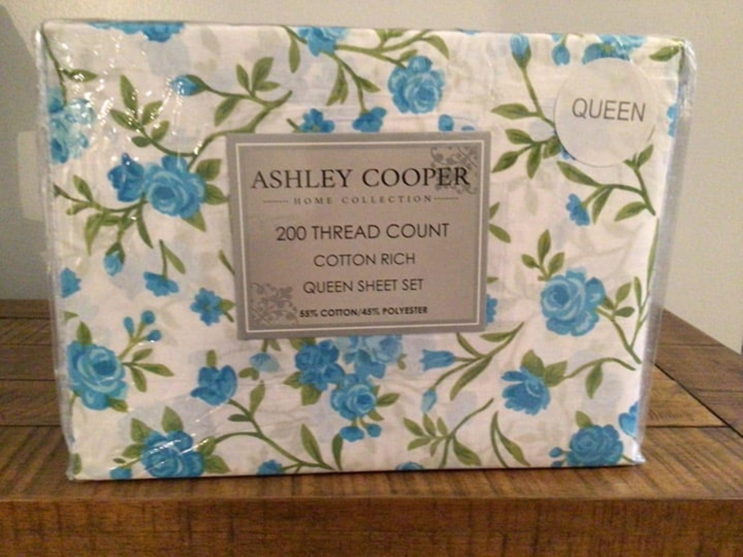 Ashley Cooper Blue Roses Cotton Rich QUEEN Sheet Set