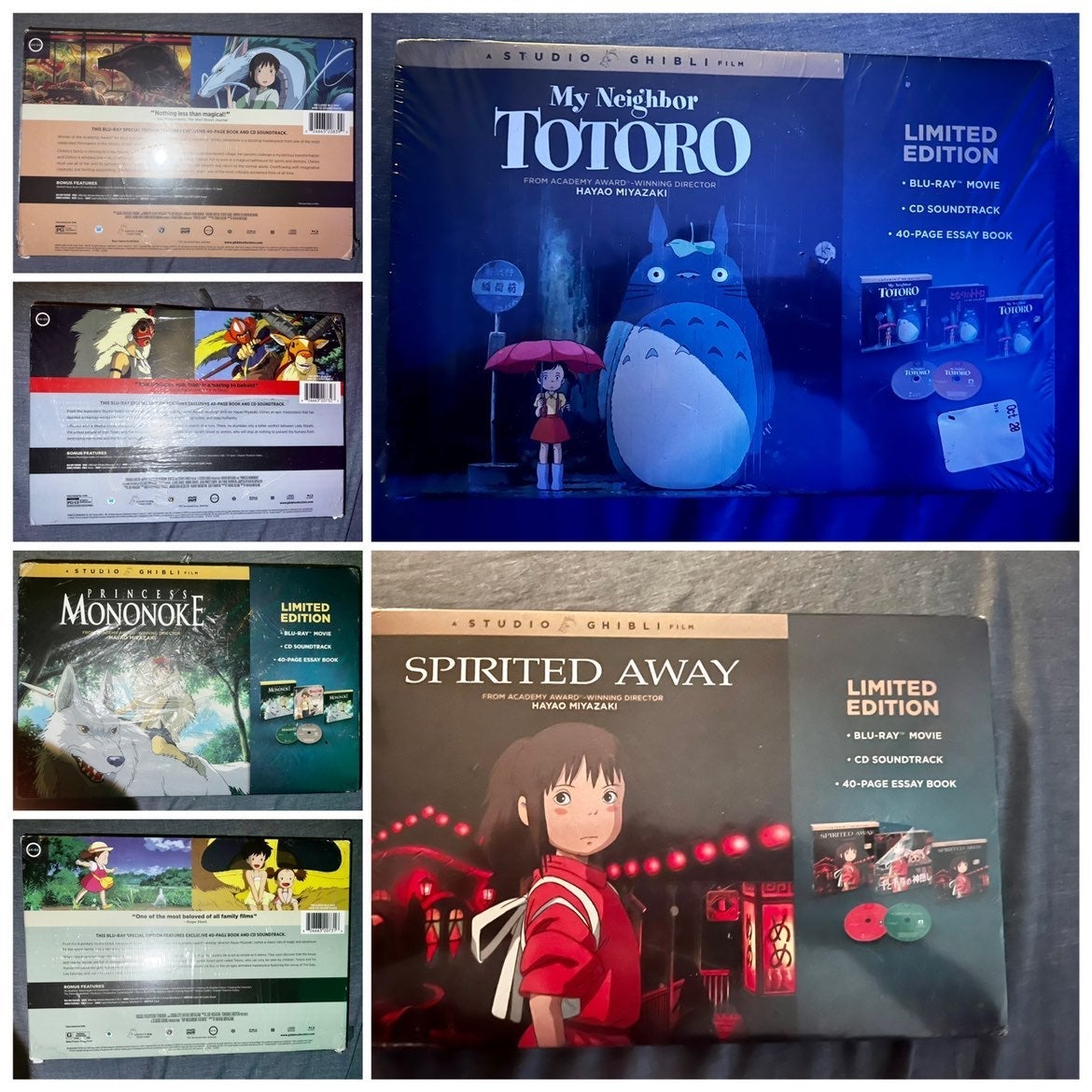 3 Movie Box Sets of Limited Edition Blue Ray Spirited Away, Princess Mononoki, M