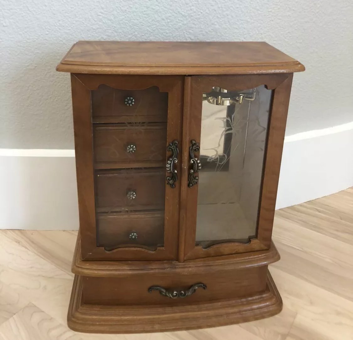 VTG Wooden 12” Jewelry Music Box - Plays The Way We Were by: Barbara Striesand