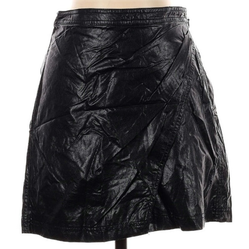 Free People Fake Out Faux Wrap Black Faux Vegan Leather Mini Skirt