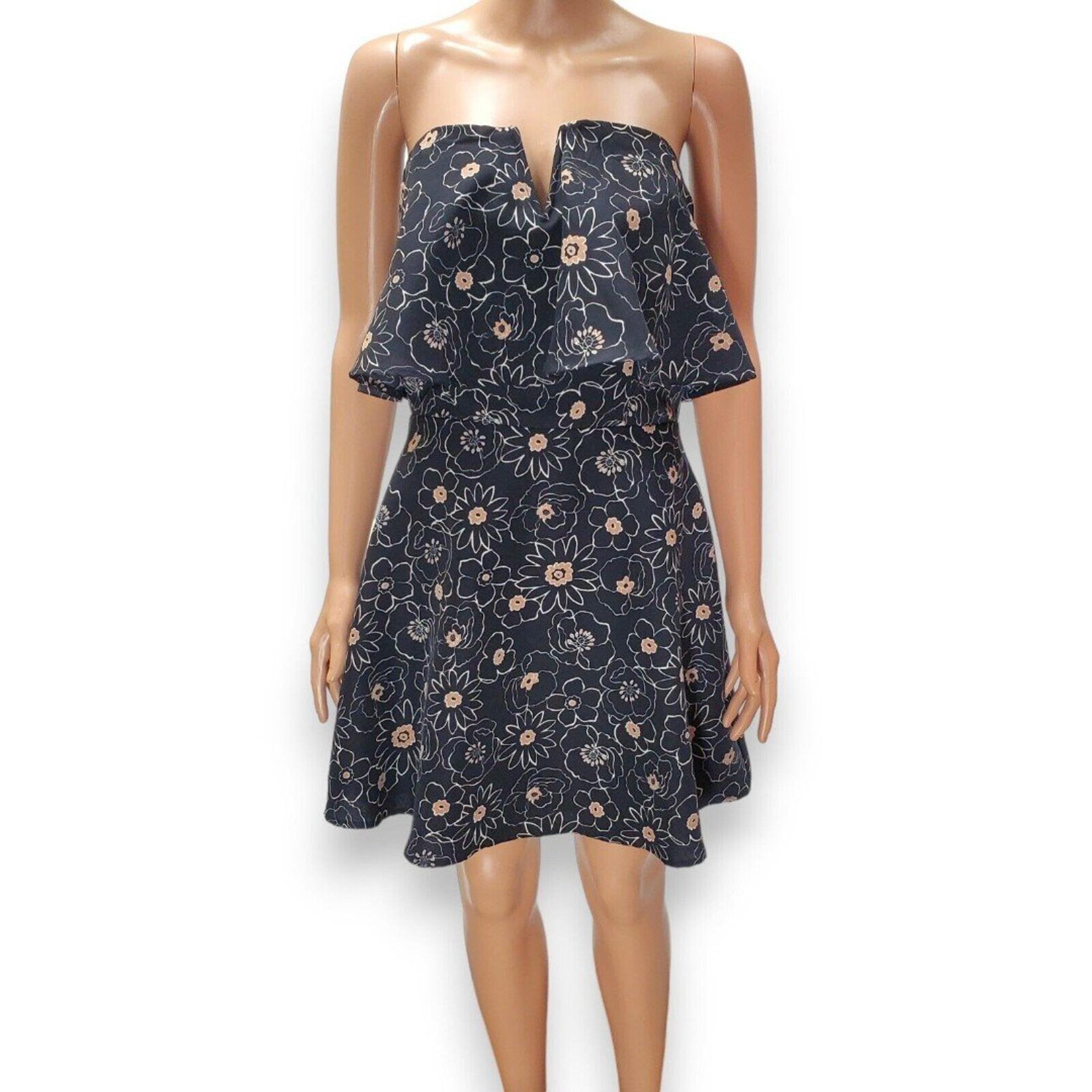 J.O.A. Strapless Dress Navy Blue Floral Zip Lined Womens Medium