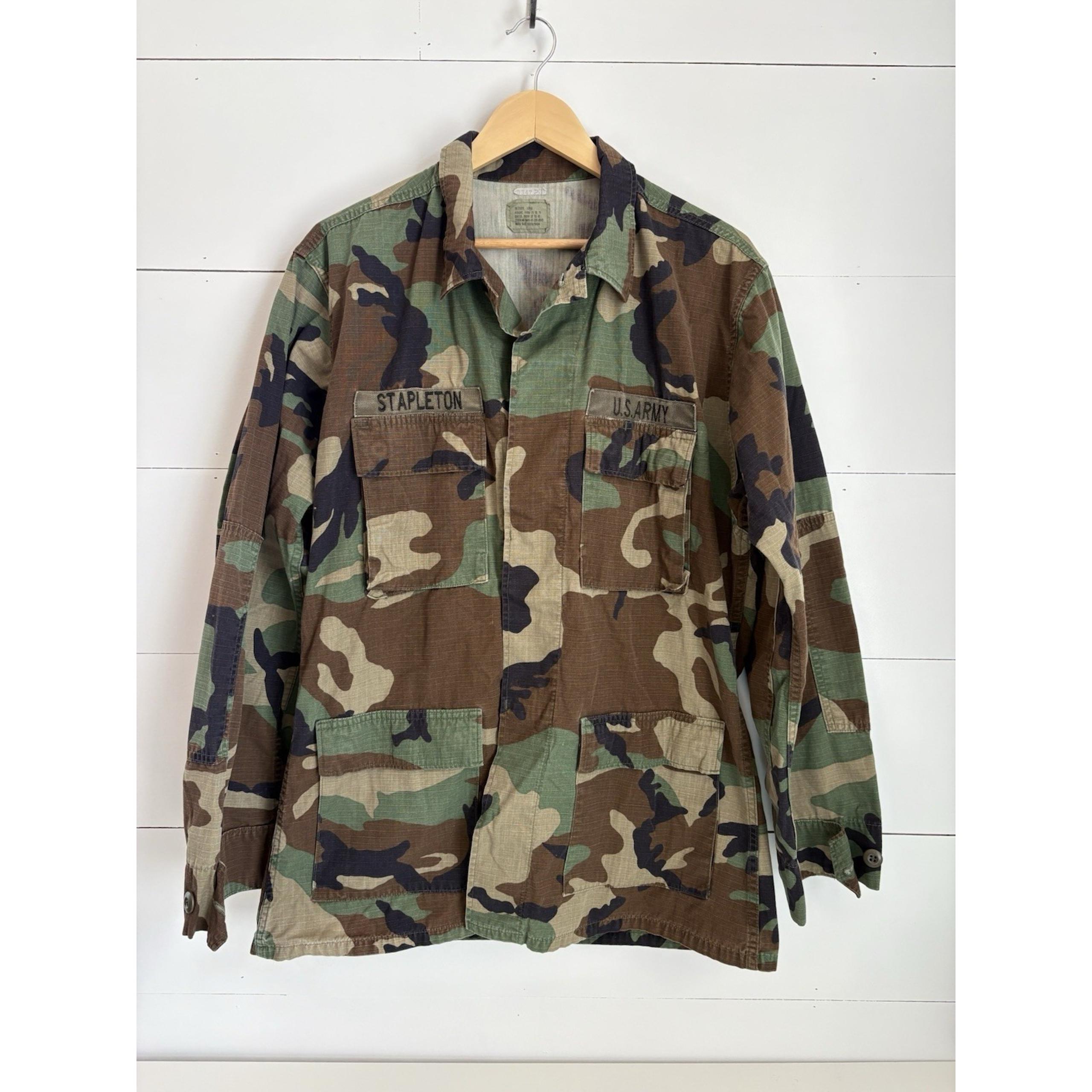US Army Jacket Men Medium Long Ripstop Hot Weather Woodland Camo Military Combat