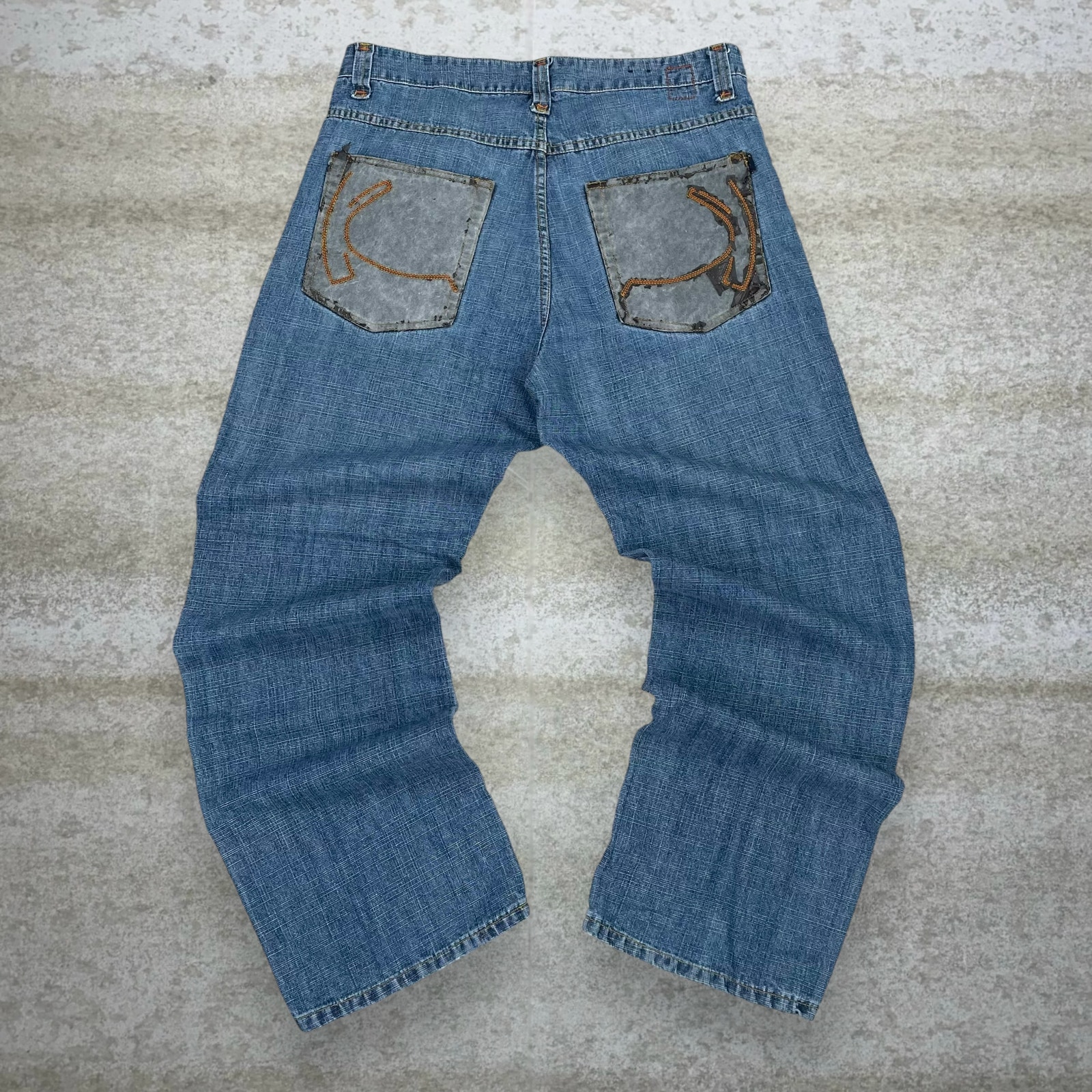 Vintage Skater Wide Leg Jeans Kani Medium Wash Baggy Denim Embroidered Y2K