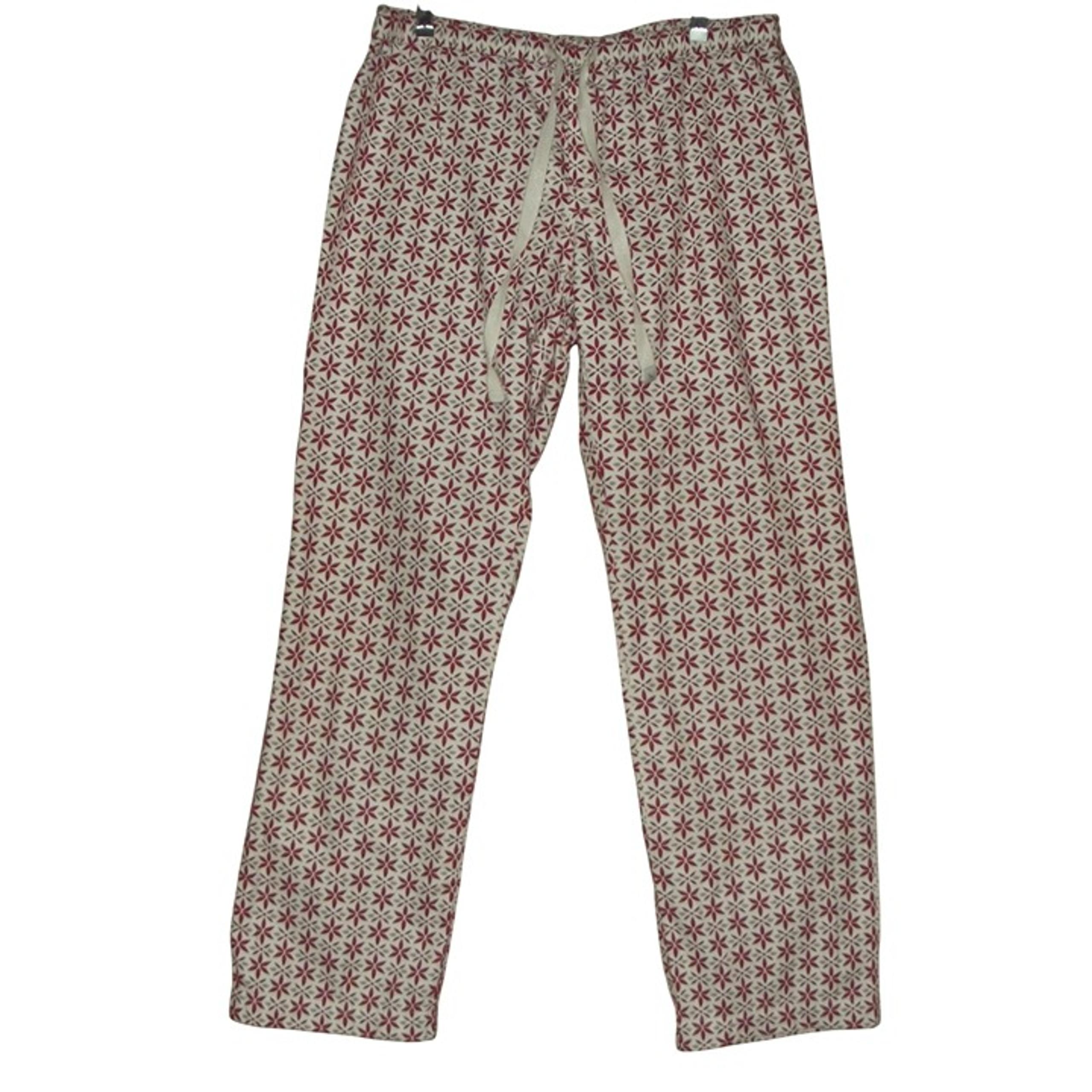 Eddie Bauer Sleep Pants Womens Size Medium Holiday Print Pajama White Red Cotton
