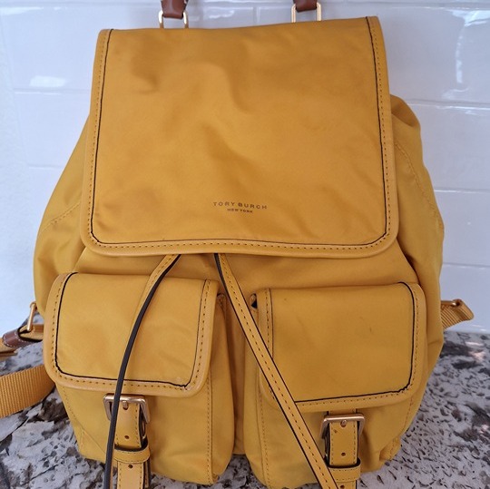 Tory Burch Perry Nylon Leather Yellow Brown Backpack