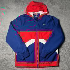 Lacoste Sport Jacket Mens Large 54 Blue Color Block Full Zip Windbreaker Track