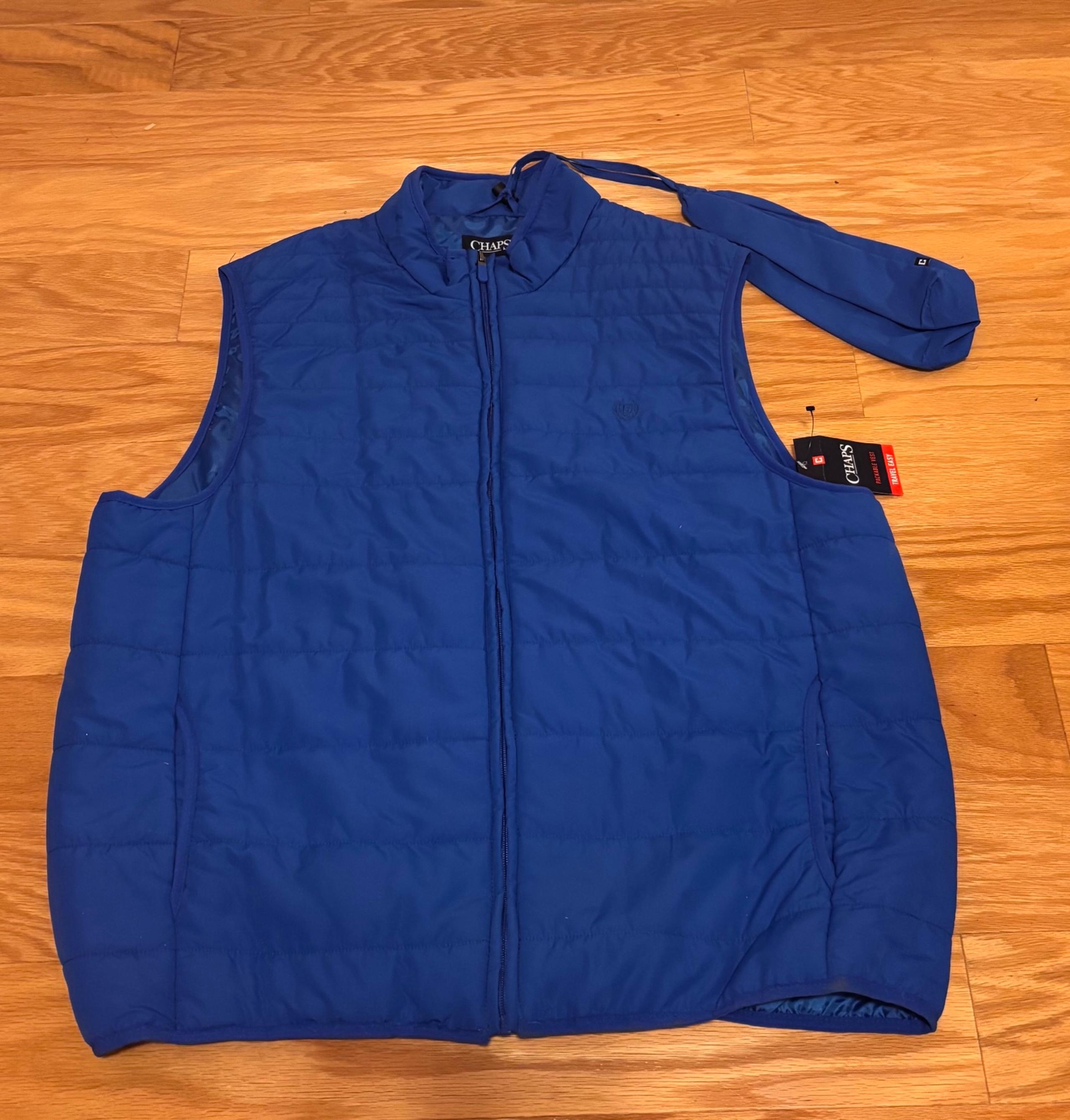 Chaps Puffer Vest Mens XXL Blue Packable Quilted & TravelBag Lightweight Zip NWT