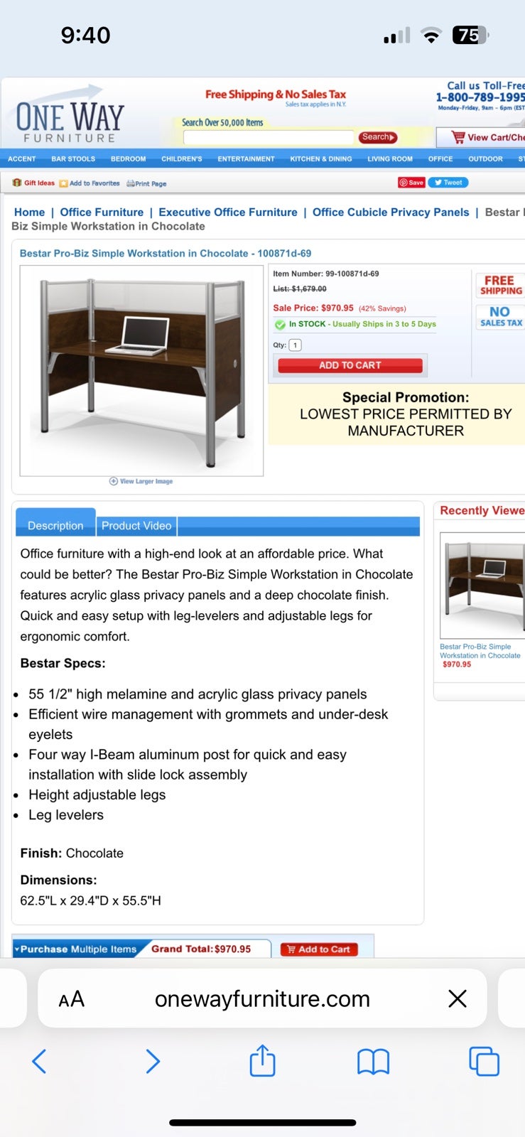 Bestar Pro-Biz Simple Workstation in Chocolate