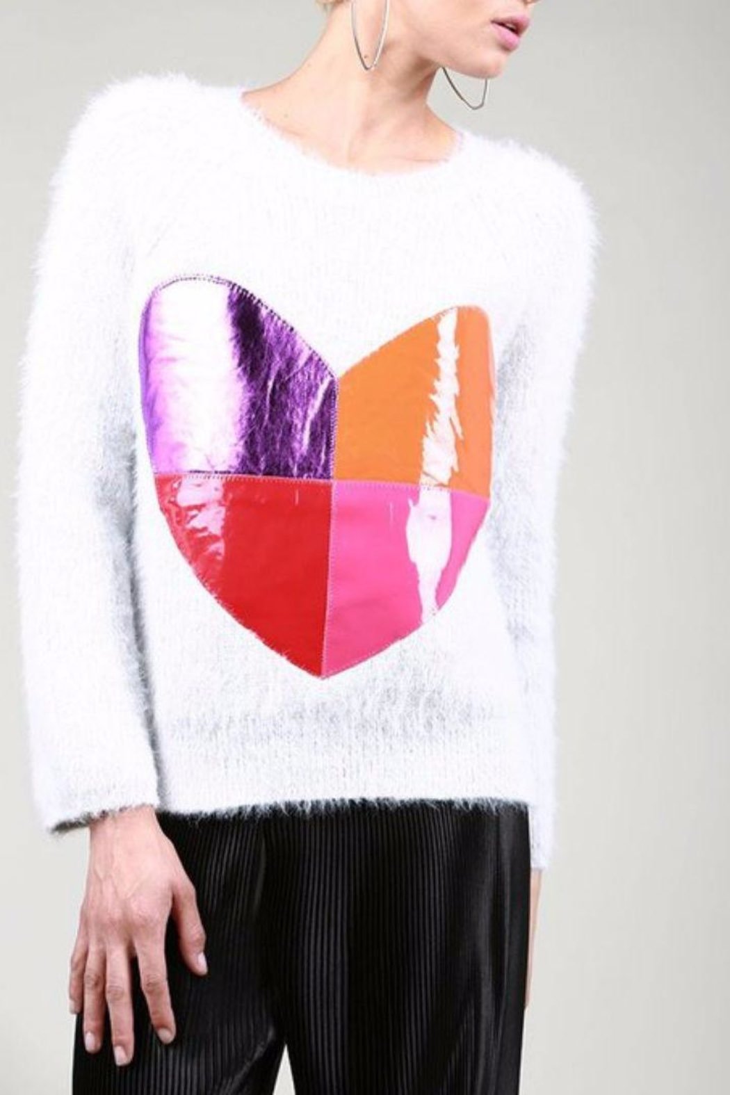 BEULAH Grey Fleece Sweater/heart Patch