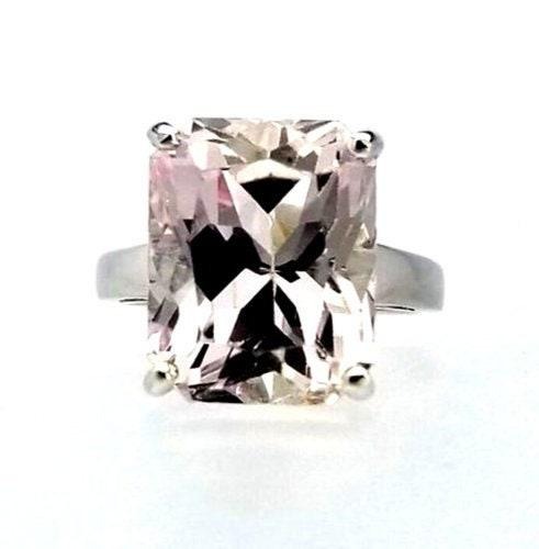 12.35Ct Natural Cushion Pink Kunzite Solitaire Ring 14k White Gold
