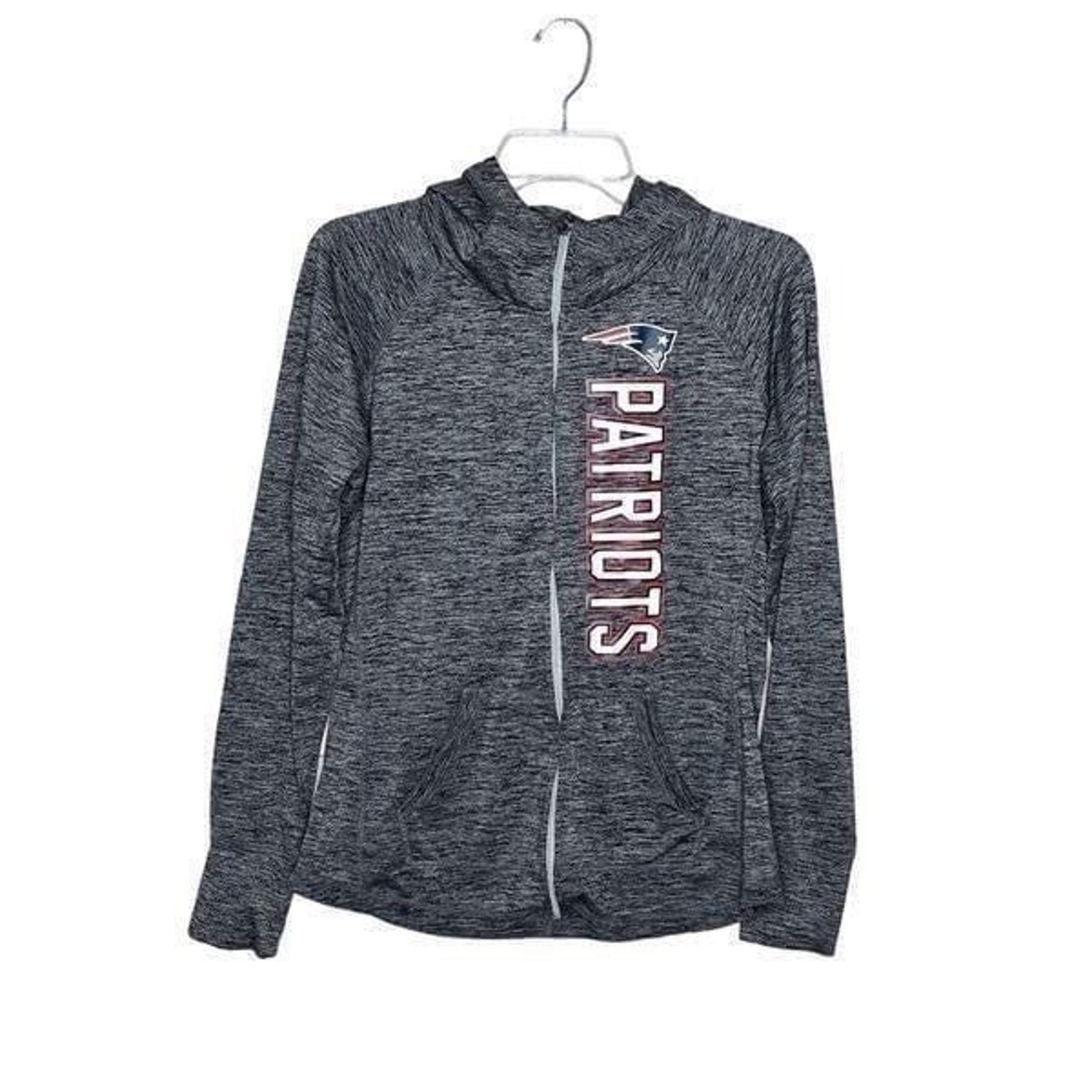 Patriots Womens Gray Long Sleeve Hooded Full Zip Sweatshirt Size Medium