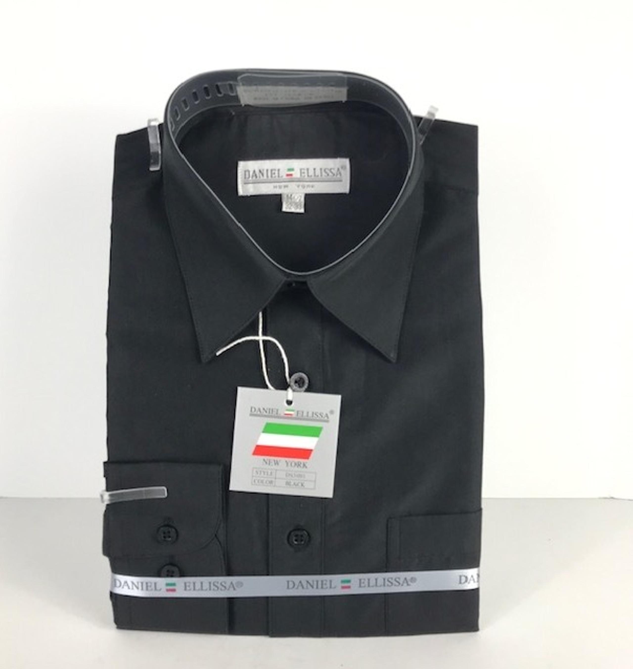Daniel Ellissa Men's Black Dress Shirt Convertible Cuff Pocket Size 15.5 34/35
