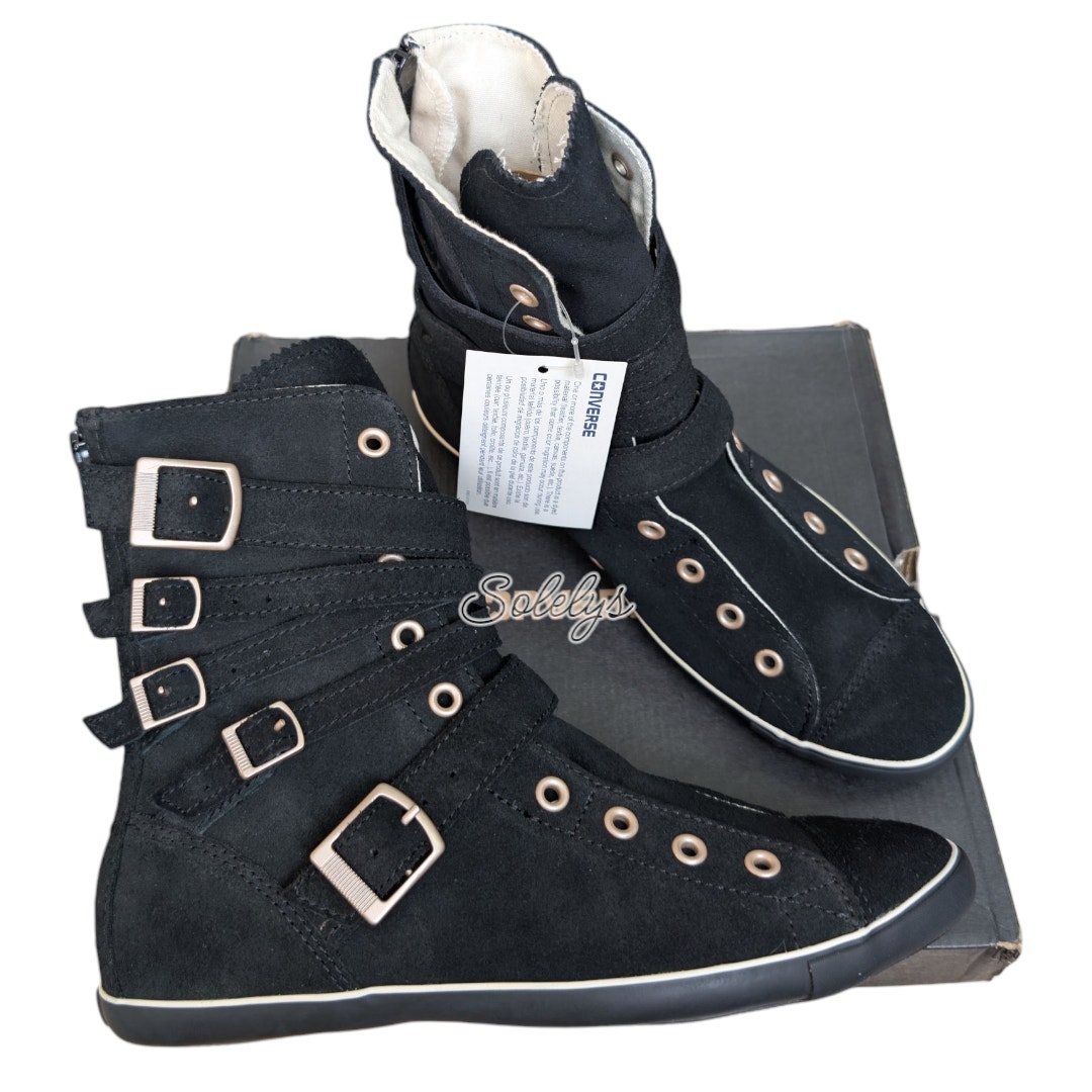 Converse 2012 Multi 5 Strap Buckle XHI Calf Hi Black Suede Sneaker Boot 7.5 RARE