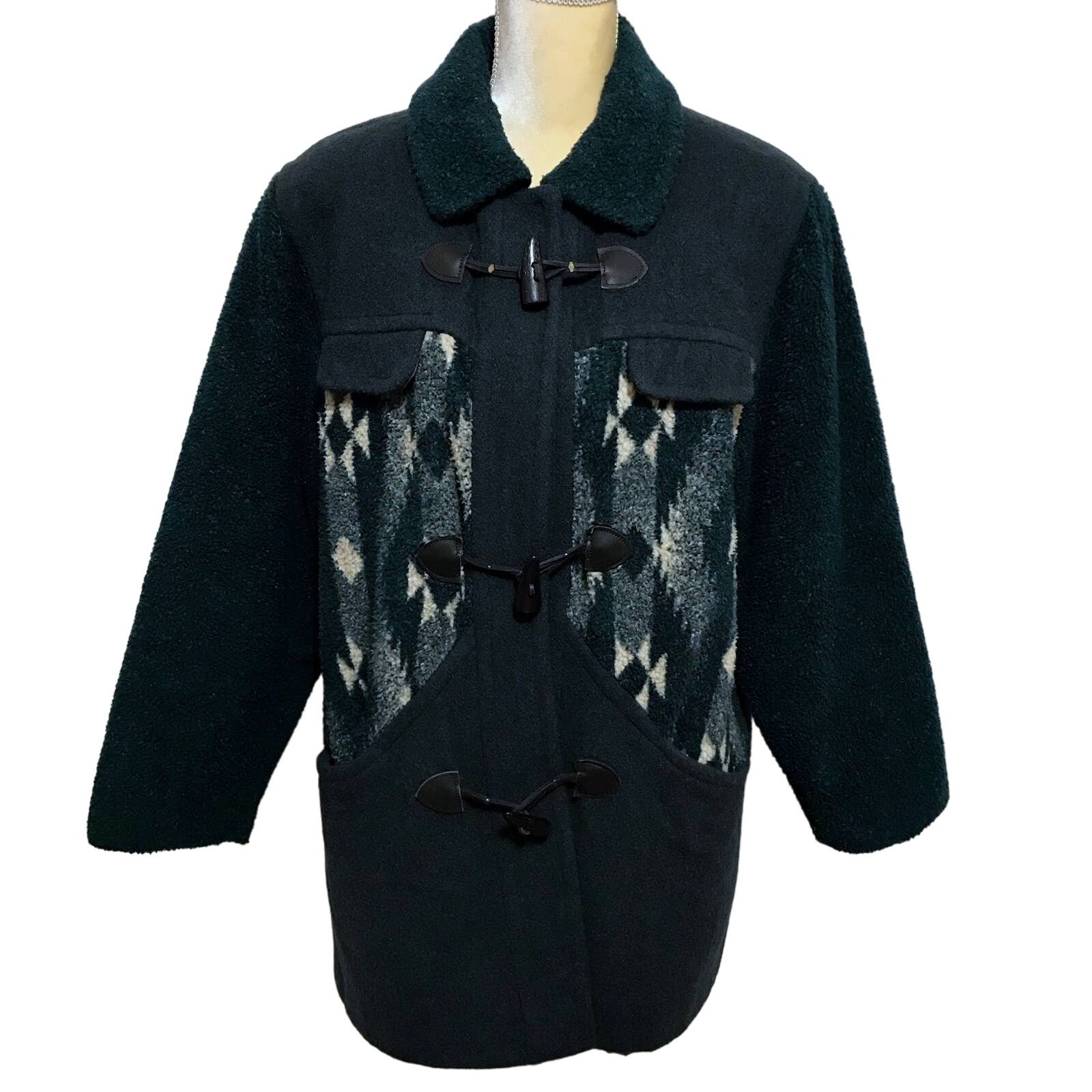Jonathan Michael Vintage Forest Green Sherpa Pea Coat Women XL