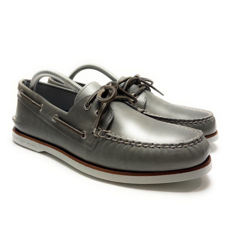 Sperry Men's Gold A/O Orleans Grey 2-Eye Slip On Boat Shoes Sizes 12 M
