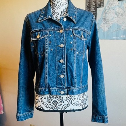 vintage 90s Y2K No Excuses metal studded denim jacket size Juniors Large