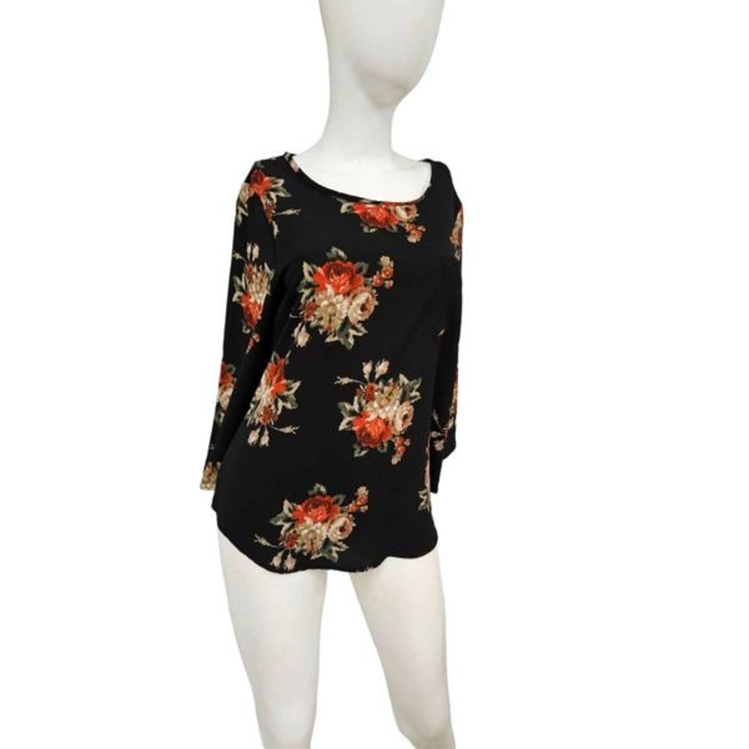 Le Lis Black Floral Blouse Womens Size Large