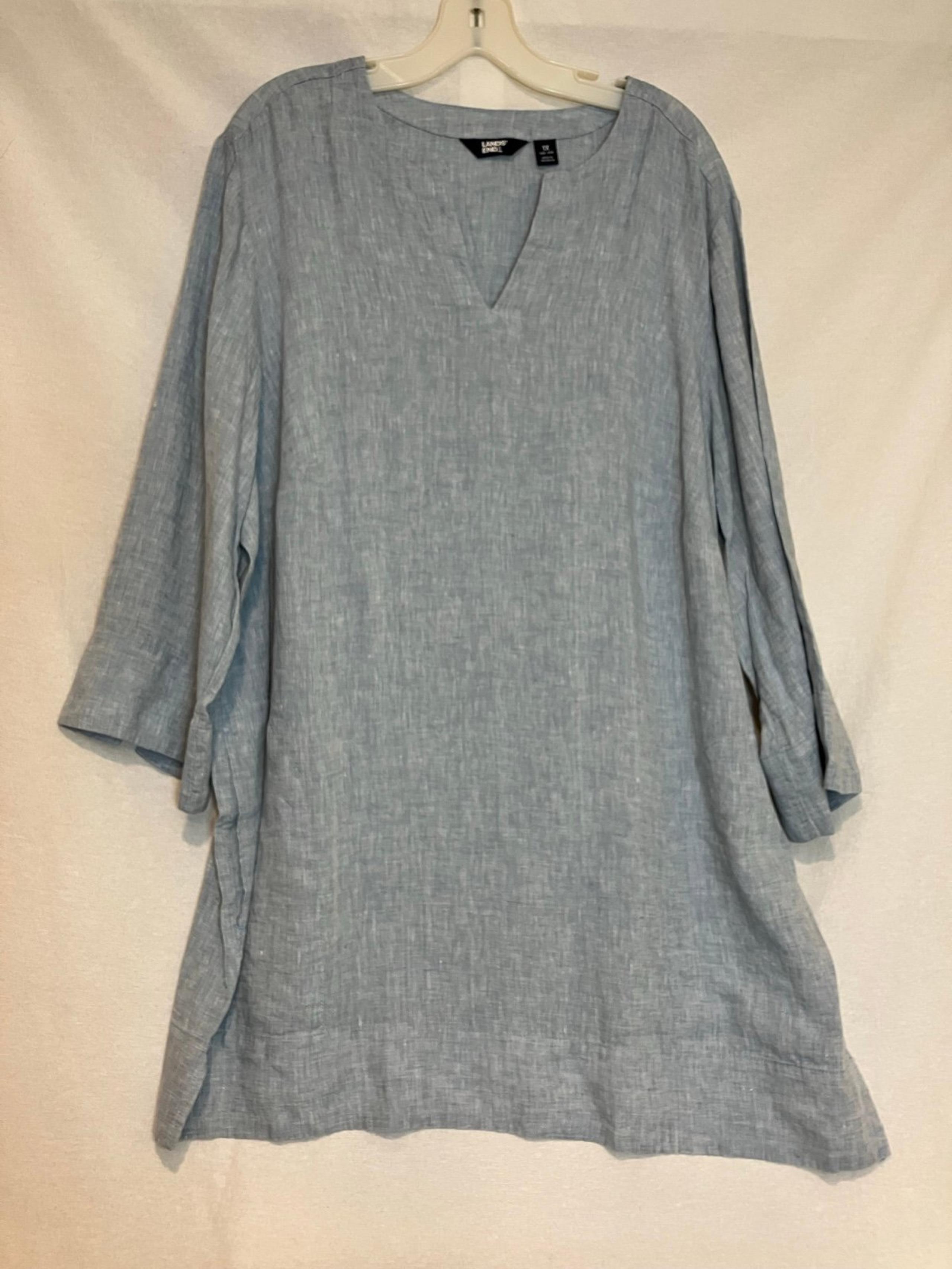 Lands' End Women's Oversized 100% Linen Beach Tunic 3/4 Sleeves Size 1x 16-18W