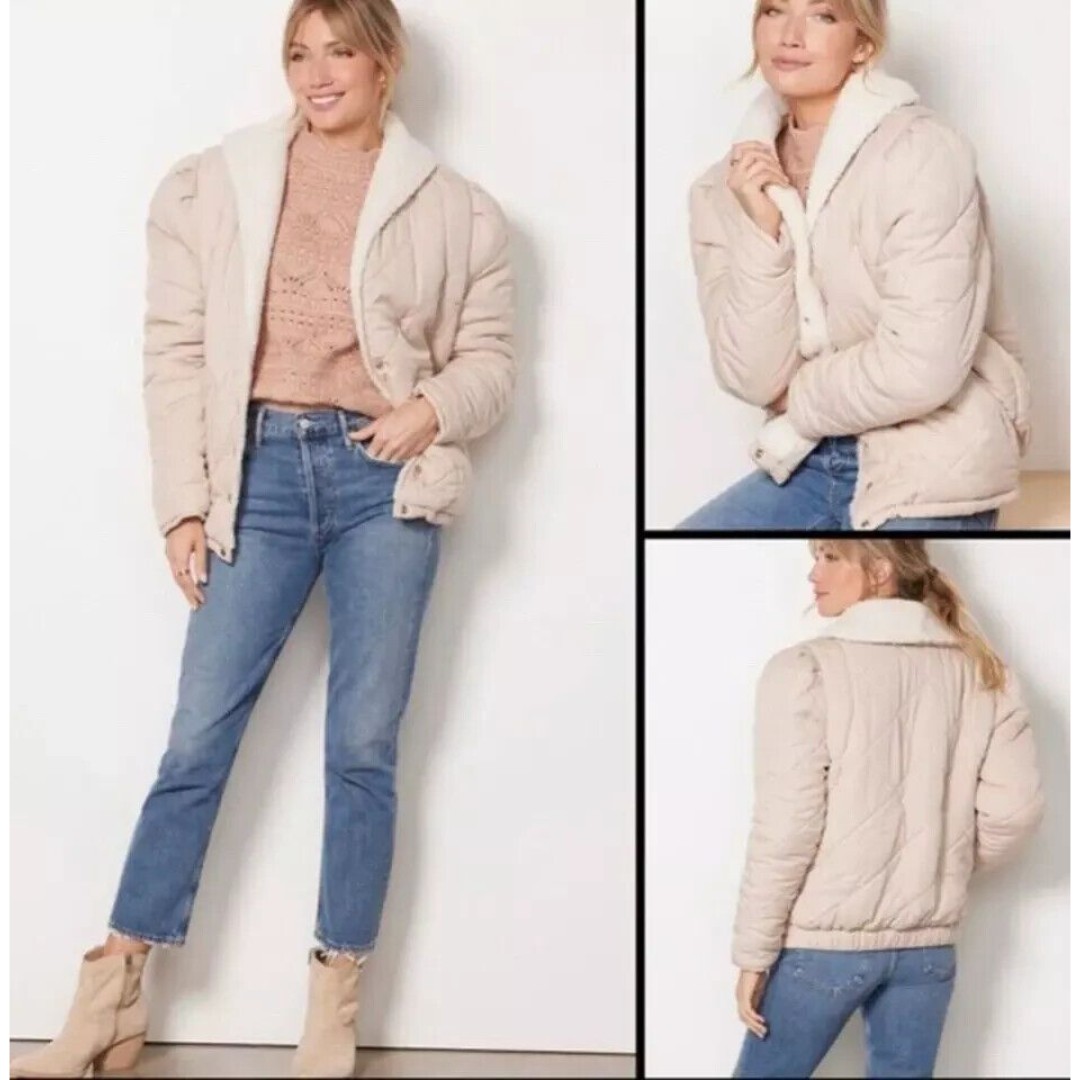 BlankNYC Faux Fur Trim Quilted Puffer Jacket Coat Beige Tan Size XL NWOT *Read*