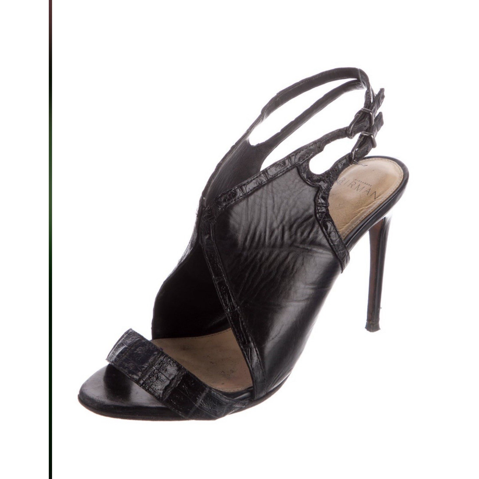 Alexandre Birman Black Leather Python Textured Peep Toe Stiletto Heels EU 38.5