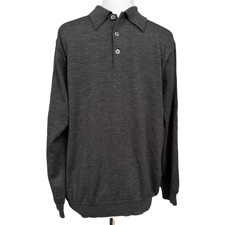 Beau Brummel Charcoal Gray 3 Button Merino Pullover Polo Sz XL Made in Italy