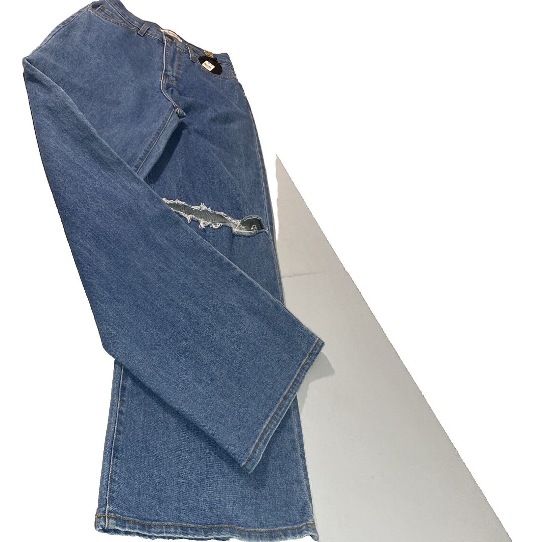 Vibrant Jeans Women’s 7 Denim Blue Dis High Rise Wide Flare Leg Made In USA NWT