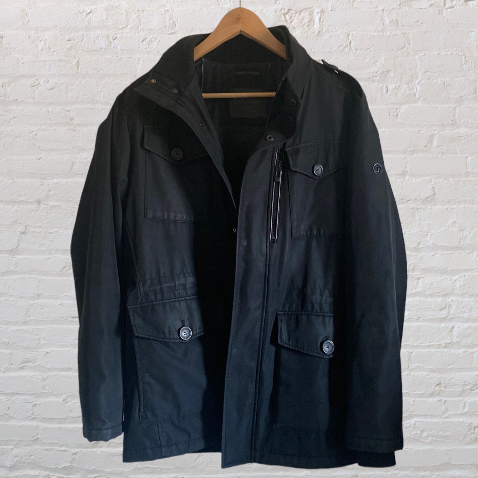 BLACK CALVIN KLEIN COAT DRAWSTRING WAIST