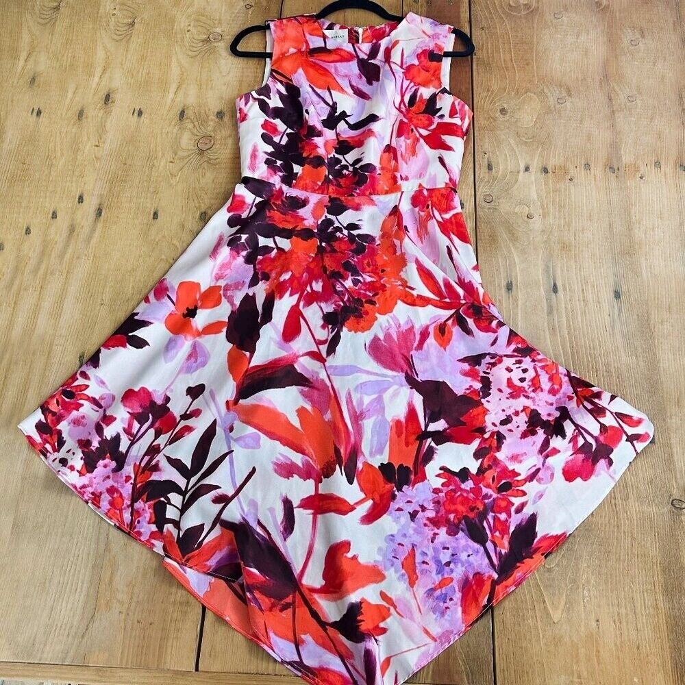 Donna Morgan Floral Pattern Dress Handkerchief Bottom 6 Red Pink White