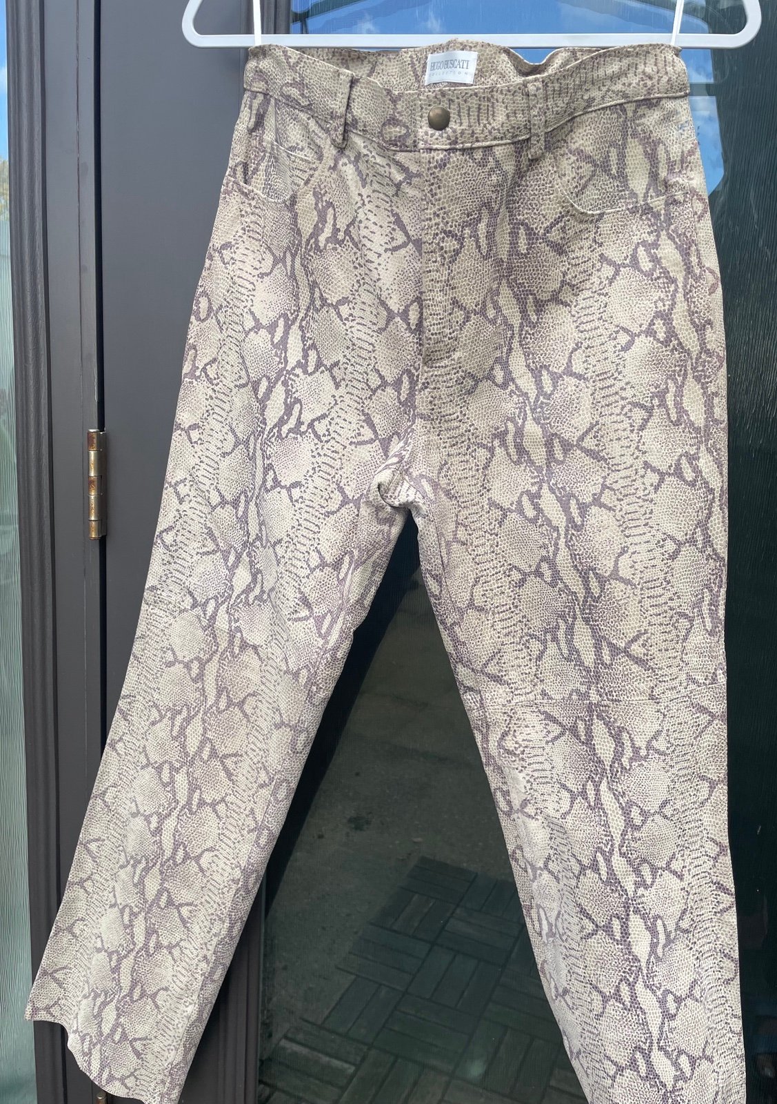 Hugo Buscati leather snakeskin print pants