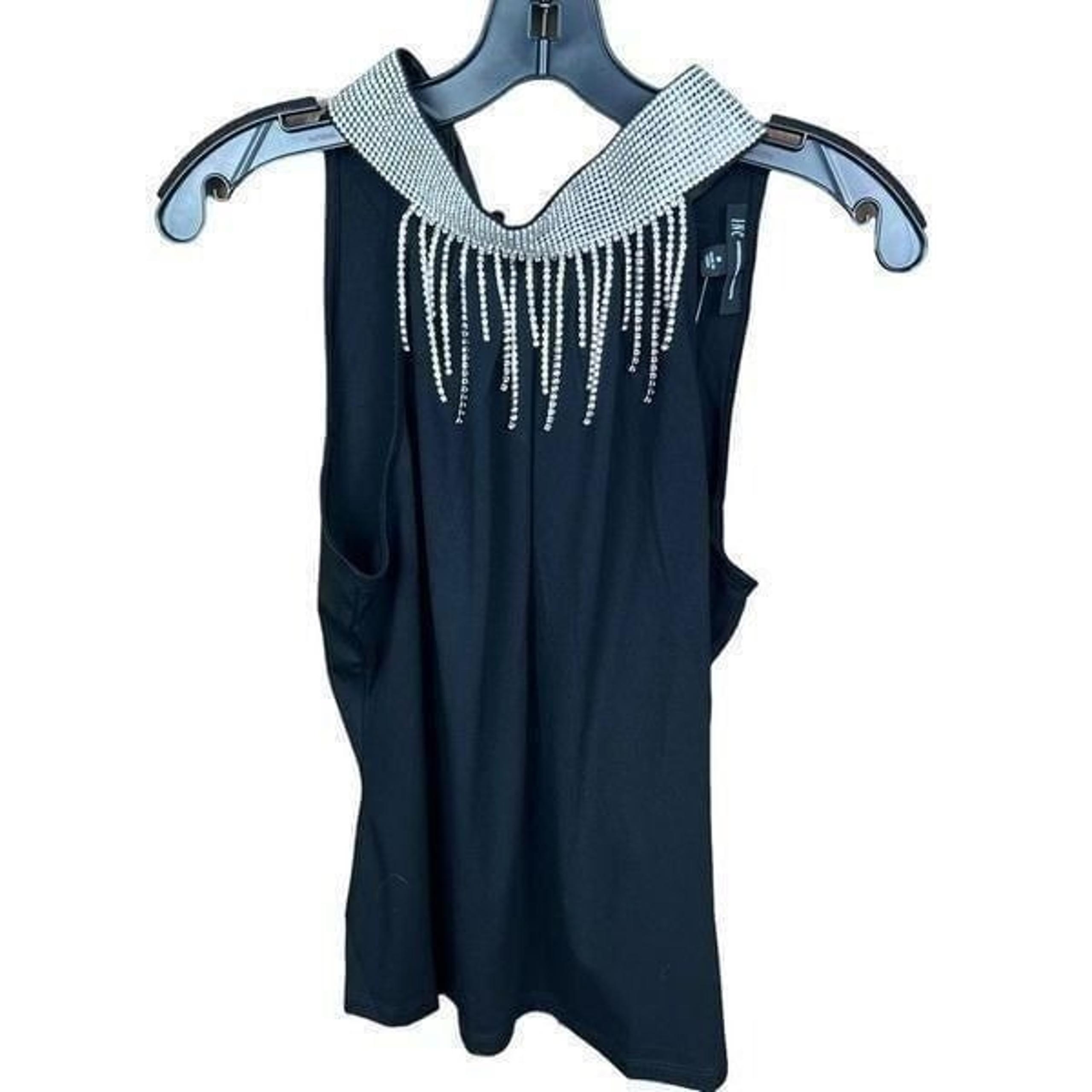 INC International Concepts Halter Top Rhinestone Collar Silver Black Medium