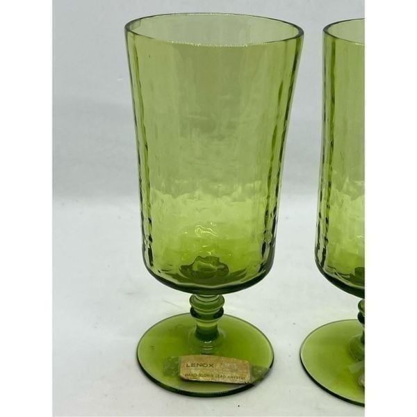 Vintage Lenox Handblown Set Of 2 Green Wine Glasses Lead Crystal Made in USA