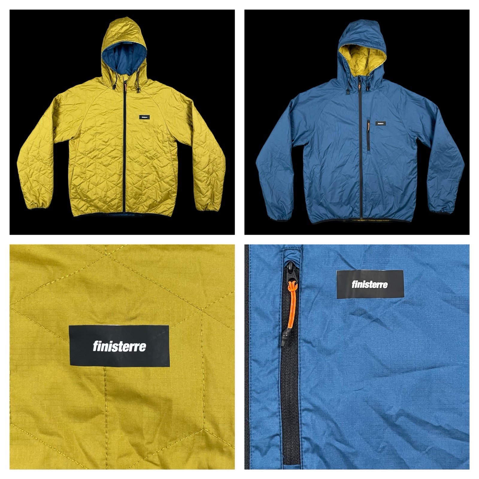 Finisterre Altum Jacket Mens Medium Reversible Quilted Hooded Packable Full Zip