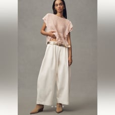 Anthropologie Flutter-Sleeve Pointelle Cashmere Sweater Tee in Pink Sz XS NWT