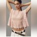 Anthropologie Flutter-Sleeve Pointelle Cashmere Sweater Tee in Pink Sz XS NWT