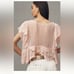 Anthropologie Flutter-Sleeve Pointelle Cashmere Sweater Tee in Pink Sz XS NWT