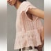 Anthropologie Flutter-Sleeve Pointelle Cashmere Sweater Tee in Pink Sz XS NWT