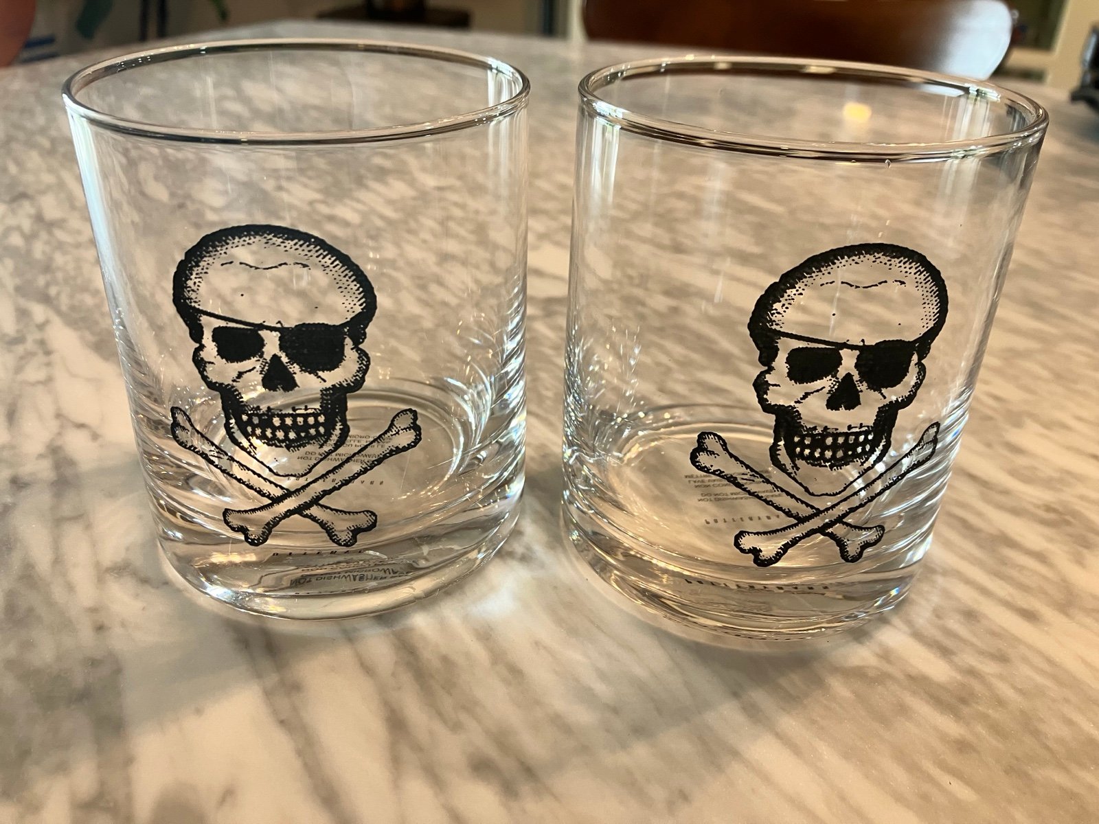 Pottery Barn Skull and Crossbones Double Old-Fashioned Glass Set