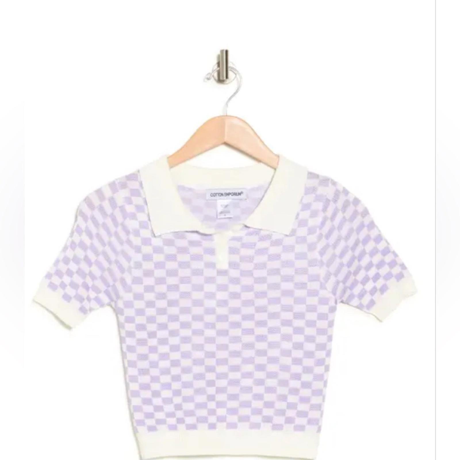 Cotton Departures Lavender Plaid Cropped Polo Top