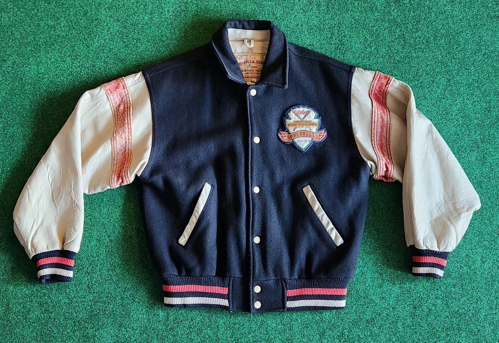 80s Vintage Louisville Slugger Baseball Leather Wool Jacket Men Size Small