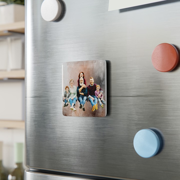 Personalized Porcelain Magnet Square 2''×2'' | Watercolor Effect Crop Character