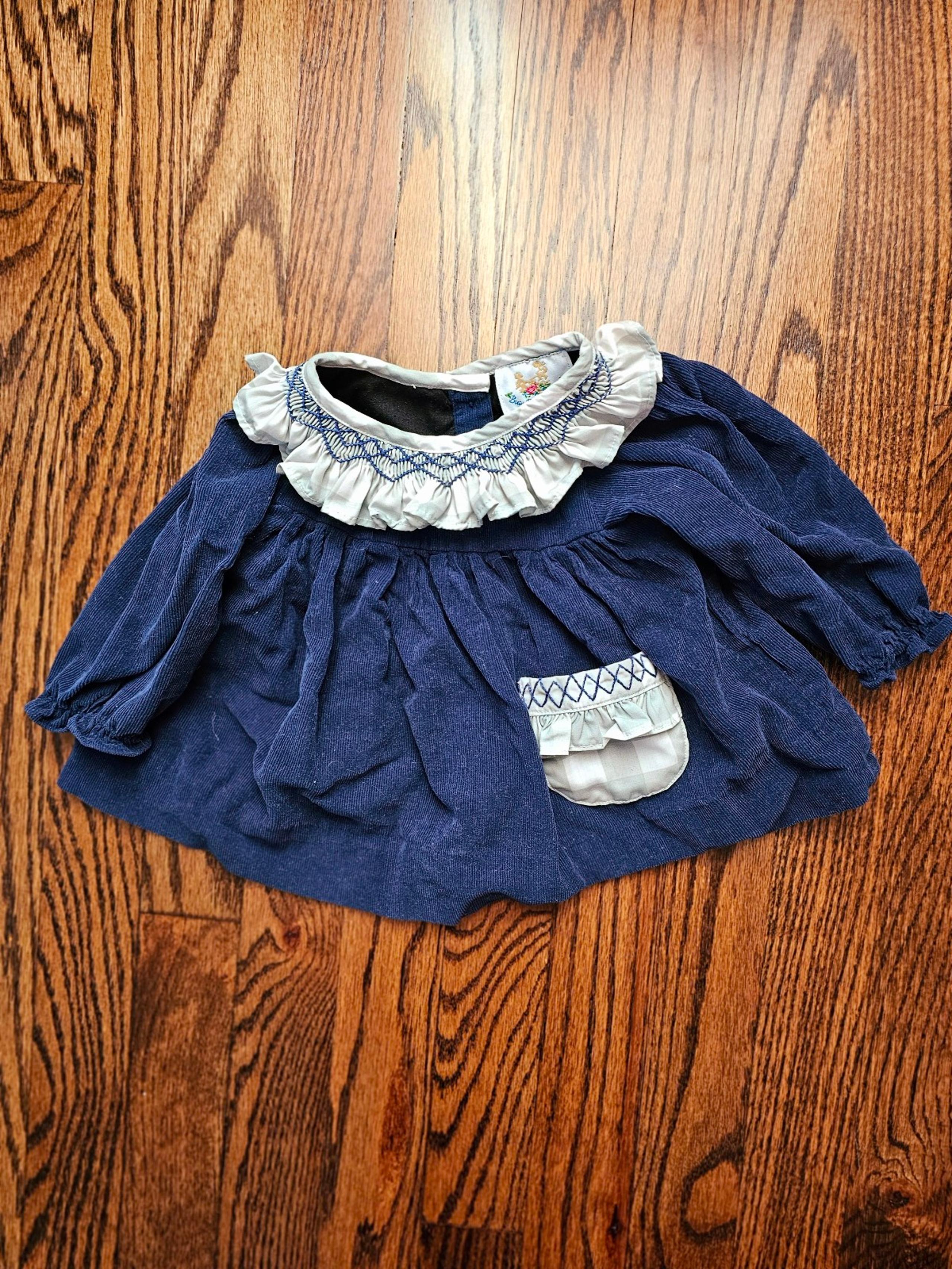 Busy Bees Smocks Smocked Baby Girl Navy Corduroy Top, 9 Months
