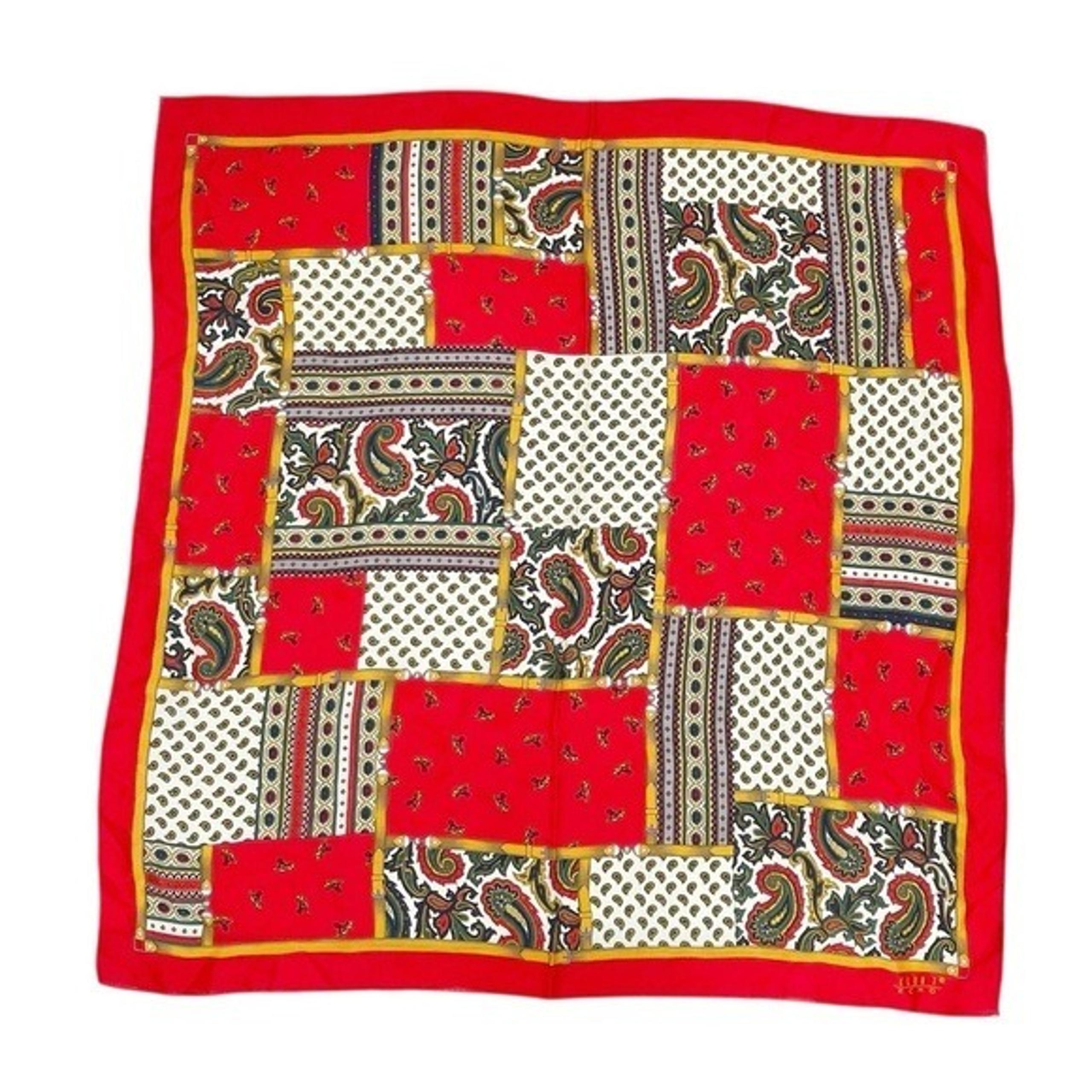 Vintage Club 7 Echo Silk Square Scarf Red Paisley Patchwork Preppy Old Money