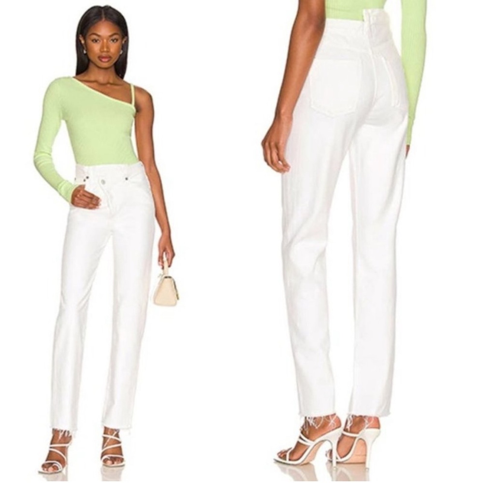 Agolde Criss Cross High Rise Straight Leg Organic Cotton White Jeans 32
