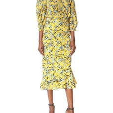 Saloni Grace Floral Off the Shoulder Yellow Midi Dress NWOT Size 6