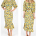 Saloni Grace Floral Off the Shoulder Yellow Midi Dress NWOT Size 6