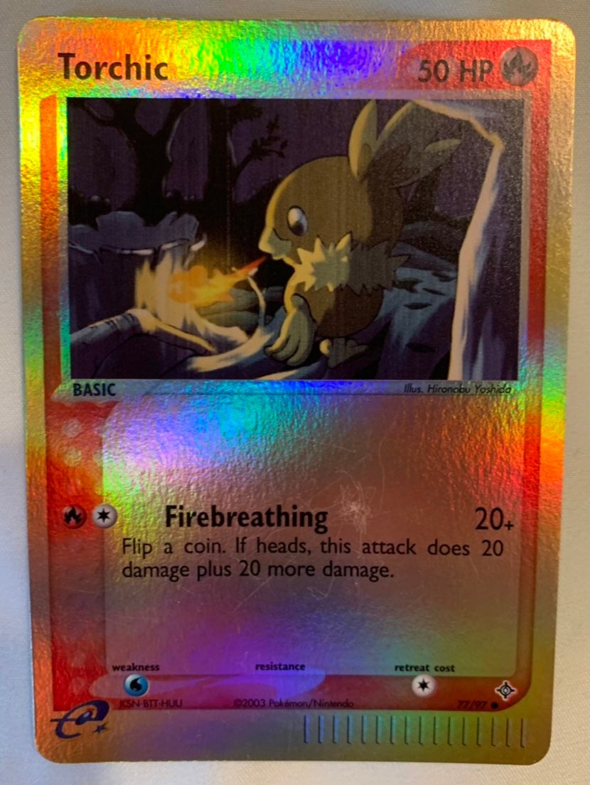 Torchic Reverse Holographic Pokemon Card Fermi Bubbles Grading D